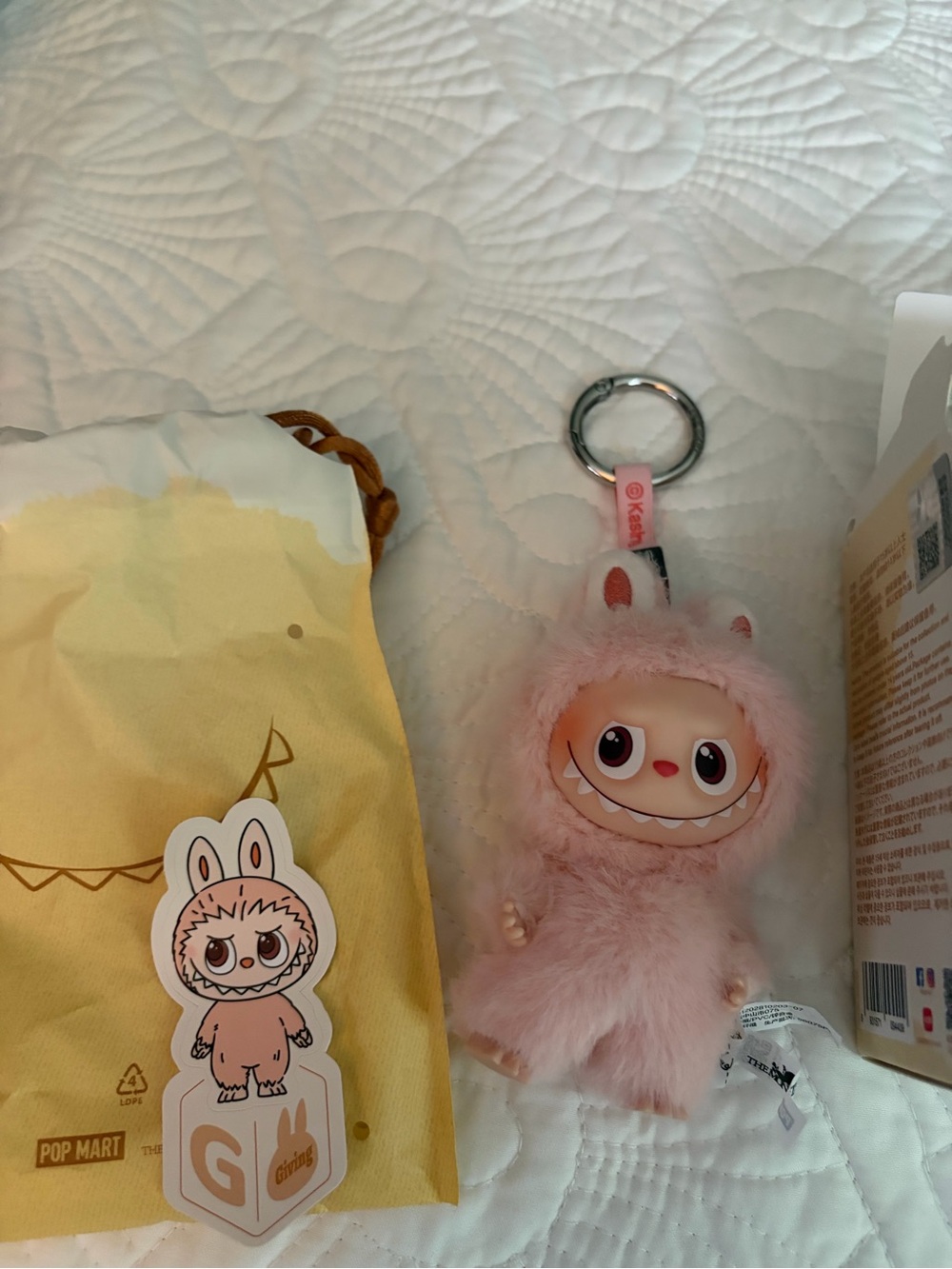 Labubu Pink Fuzzy Bunny Keychain Plush - Picture 2 of 5